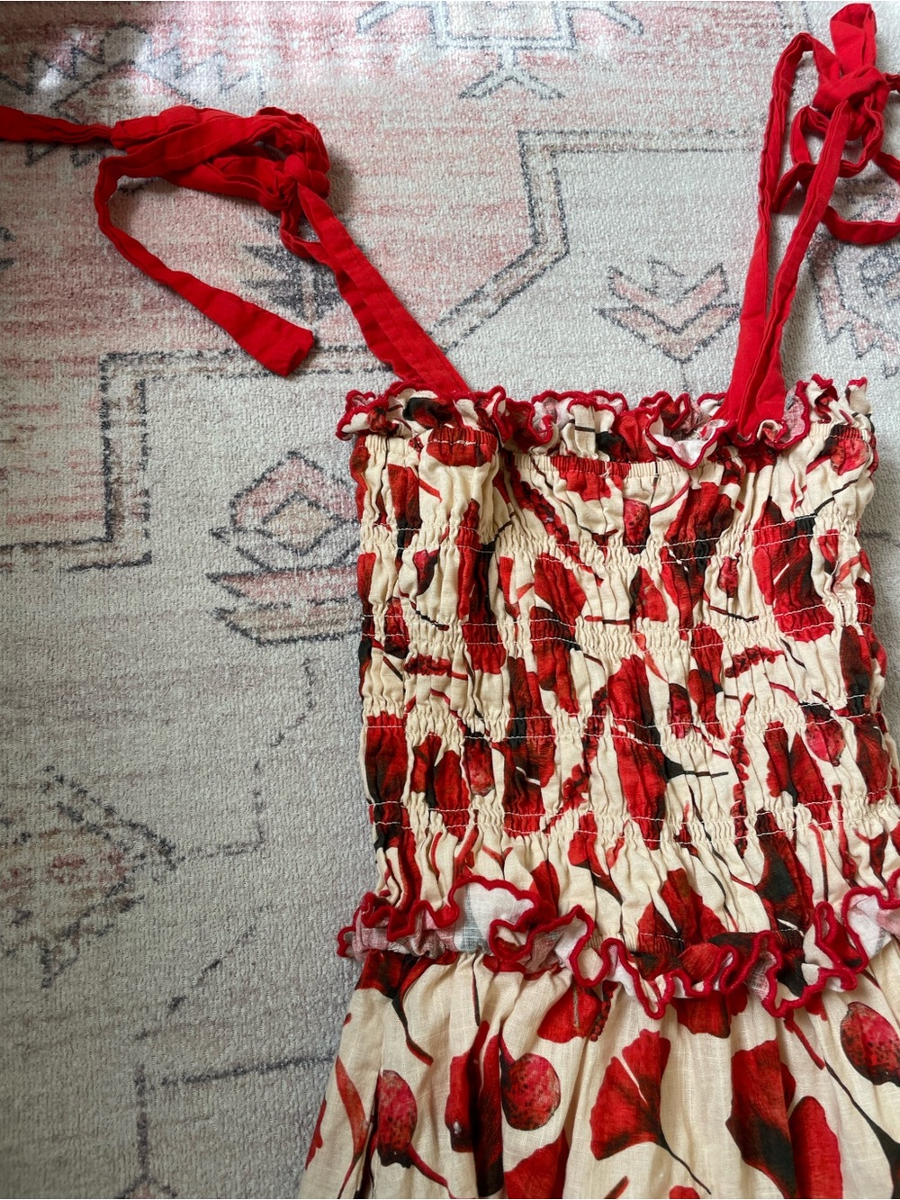 En Saison Joise Gingko Leaf Print Tiered Midi Sundress Vacation Tropical Women S - Picture 4 of 6